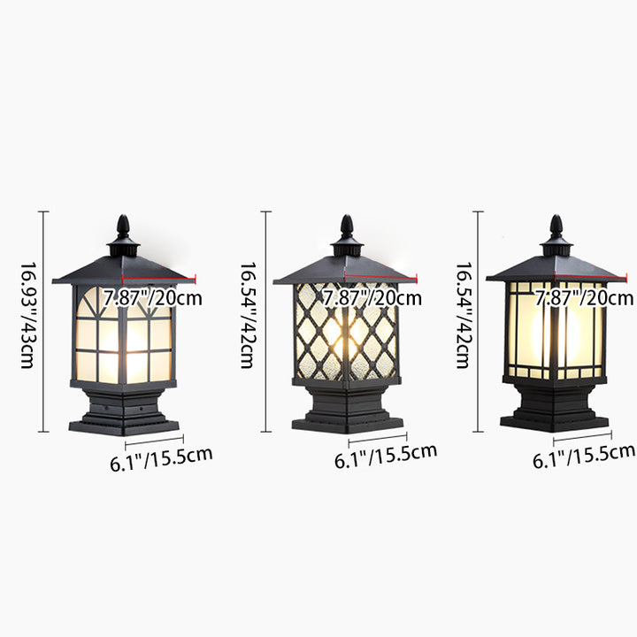Zeitgenössische industrielle quadratische Aluminium-Milchglas-1-Licht-Außenpfostenleuchte für den Garten 