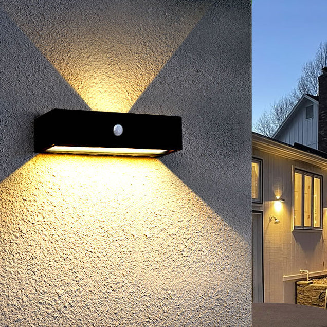Lámpara Aplique de Pared Solar LED Iluminada hacia Arriba y Abajo de Aluminio Rectangular de Simplicidad Moderna para Patio Exterior 