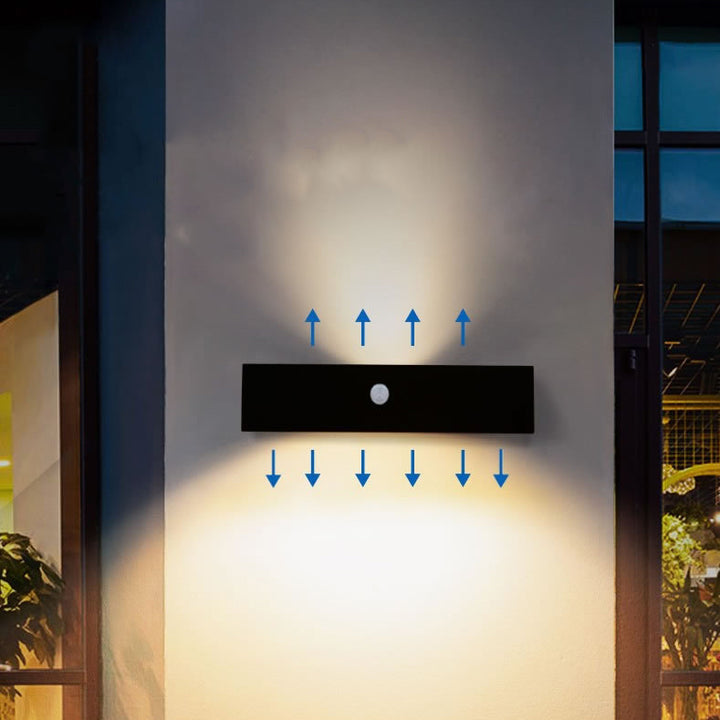 Lámpara Aplique de Pared Solar LED Iluminada hacia Arriba y Abajo de Aluminio Rectangular de Simplicidad Moderna para Patio Exterior 