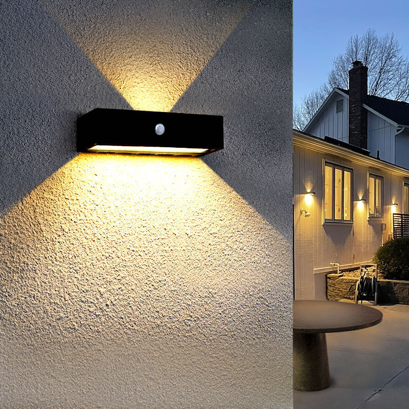 Lámpara Aplique de Pared Solar LED Iluminada hacia Arriba y Abajo de Aluminio Rectangular de Simplicidad Moderna para Patio Exterior 