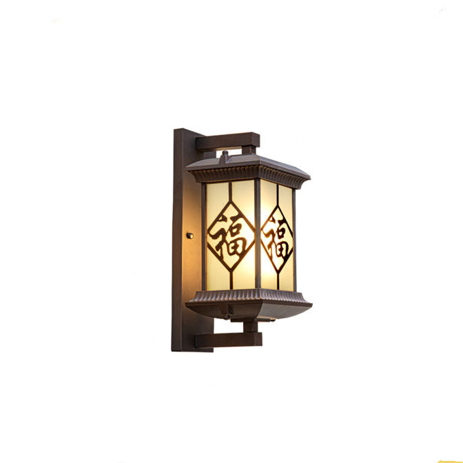 Traditionelle chinesische Aluminium-Glas-Säule 1-Licht Außenwandleuchte für den Garten 