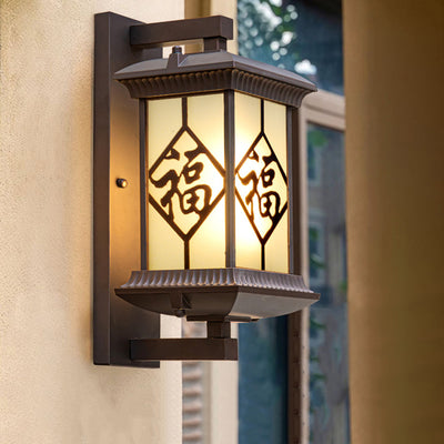 Applique murale d'extérieur à 1 lumière en aluminium et verre chinois traditionnel pour jardin 