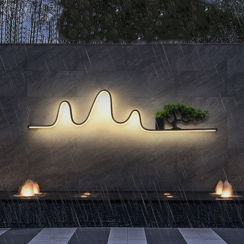 Applique murale extérieure contemporaine créative en aluminium arc linéaire PVC simulé bois de pin LED étanche pour jardin 