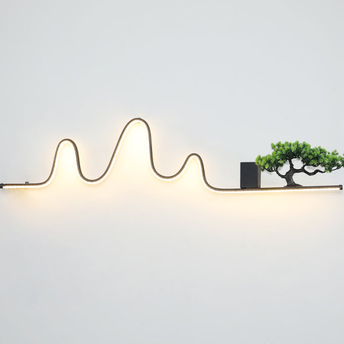 Applique murale extérieure contemporaine créative en aluminium arc linéaire PVC simulé bois de pin LED étanche pour jardin 