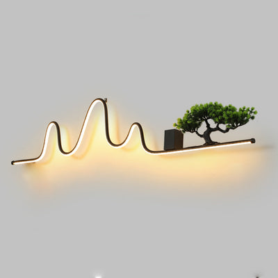Applique murale extérieure contemporaine créative en aluminium arc linéaire PVC simulé bois de pin LED étanche pour jardin 