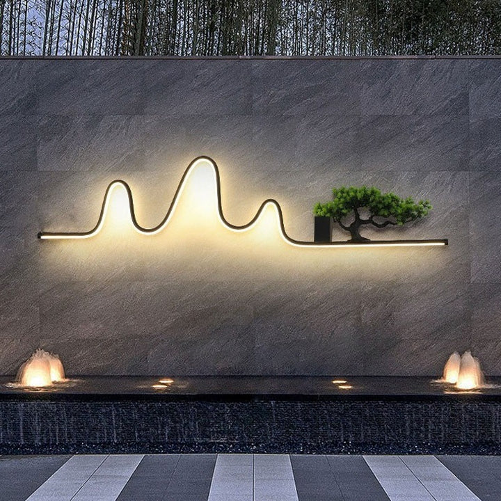 Applique murale extérieure contemporaine créative en aluminium arc linéaire PVC simulé bois de pin LED étanche pour jardin 