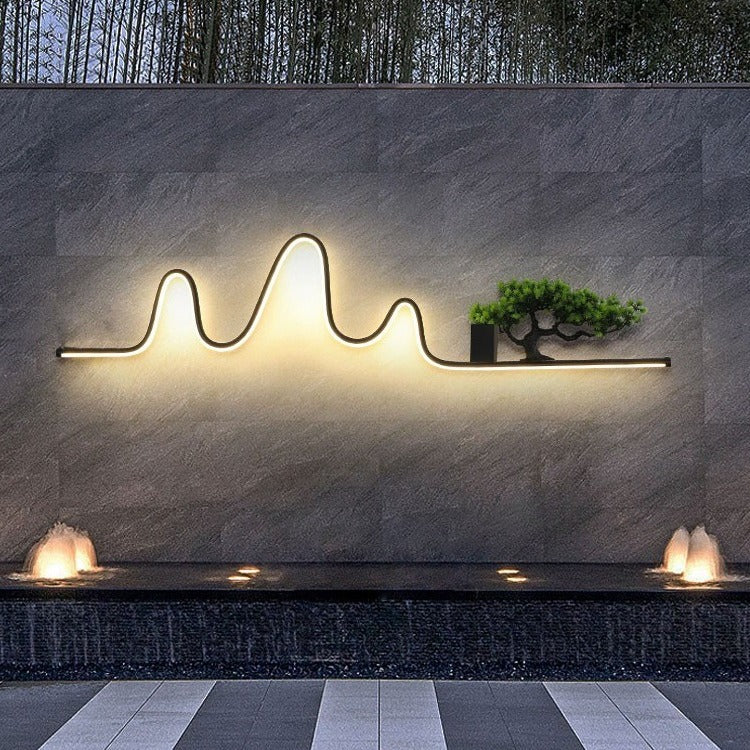 Applique murale extérieure contemporaine créative en aluminium arc linéaire PVC simulé bois de pin LED étanche pour jardin 