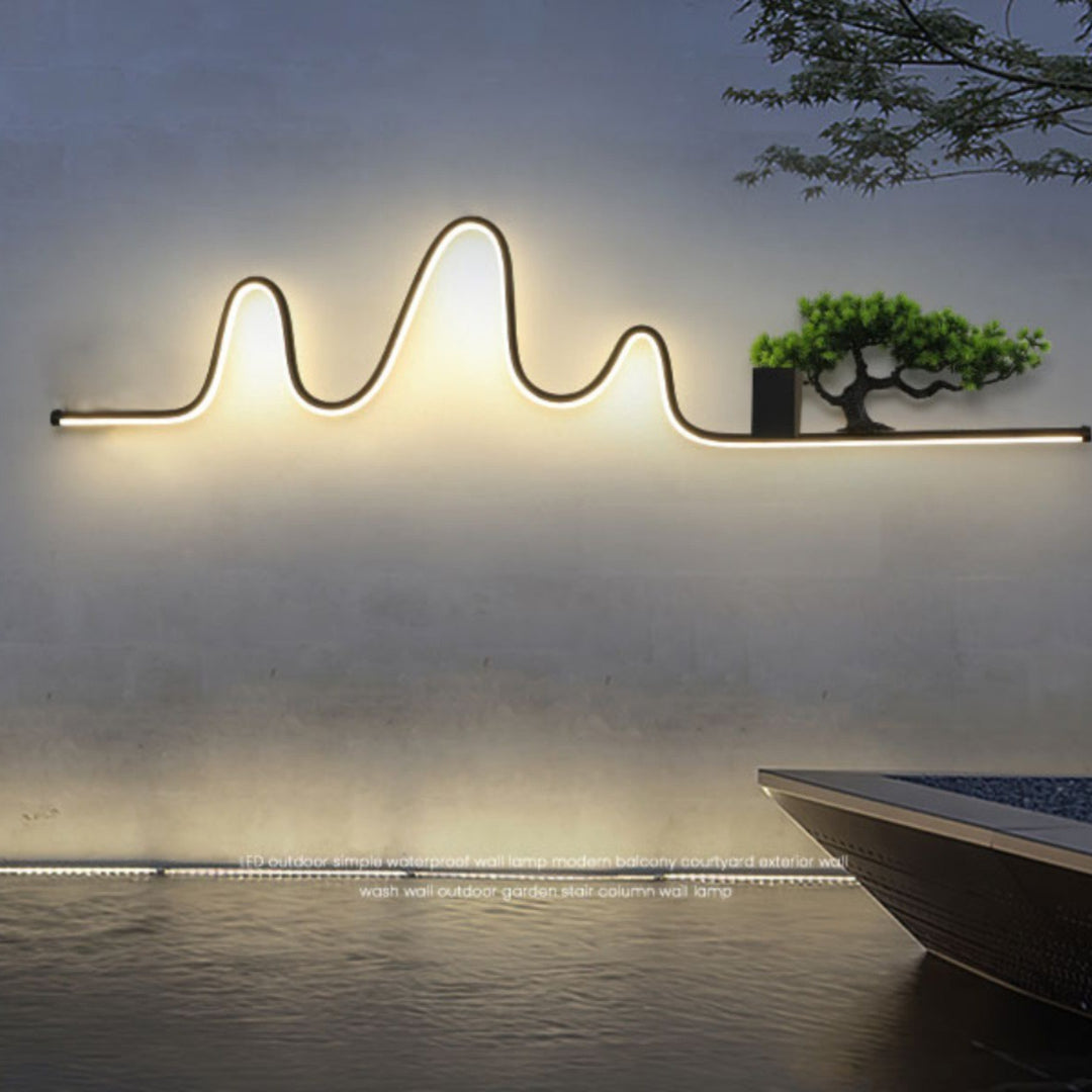 Applique murale extérieure contemporaine créative en aluminium arc linéaire PVC simulé bois de pin LED étanche pour jardin 