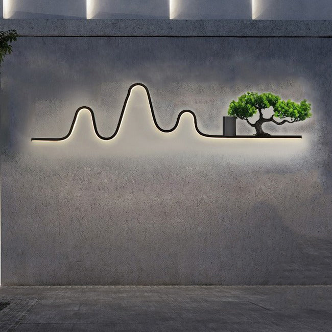 Applique murale extérieure contemporaine créative en aluminium arc linéaire PVC simulé bois de pin LED étanche pour jardin 