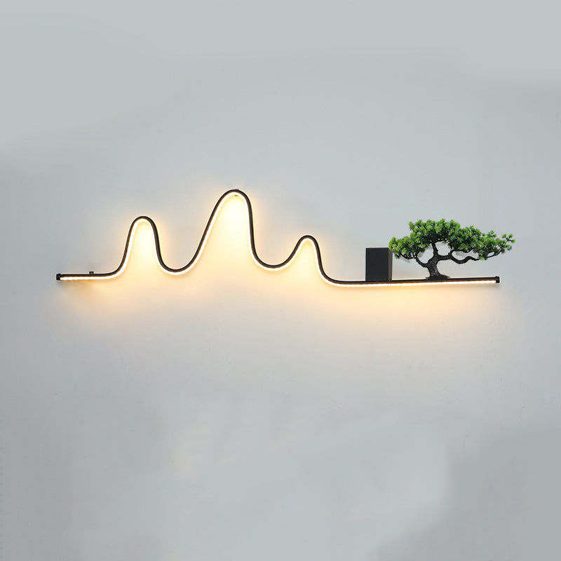 Applique murale extérieure contemporaine créative en aluminium arc linéaire PVC simulé bois de pin LED étanche pour jardin 