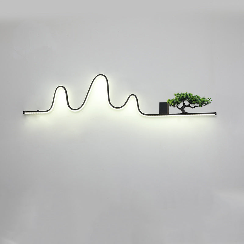 Applique murale extérieure contemporaine créative en aluminium arc linéaire PVC simulé bois de pin LED étanche pour jardin 