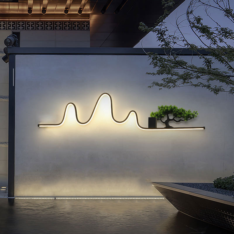 Applique murale extérieure contemporaine créative en aluminium arc linéaire PVC simulé bois de pin LED étanche pour jardin 