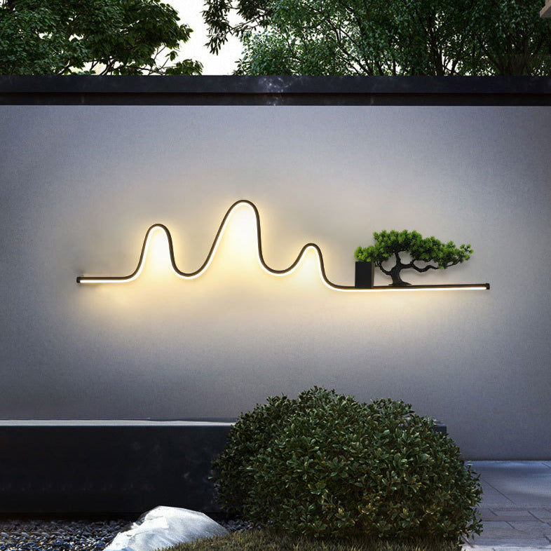 Applique murale extérieure contemporaine créative en aluminium arc linéaire PVC simulé bois de pin LED étanche pour jardin 