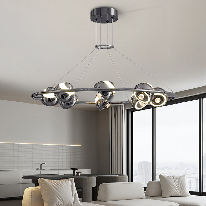 Lustre LED en acrylique et fer rond nordique contemporain en aluminium pour salon 