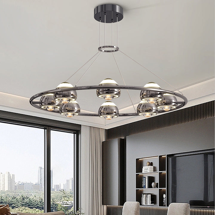 Lustre LED en acrylique et fer rond nordique contemporain en aluminium pour salon 