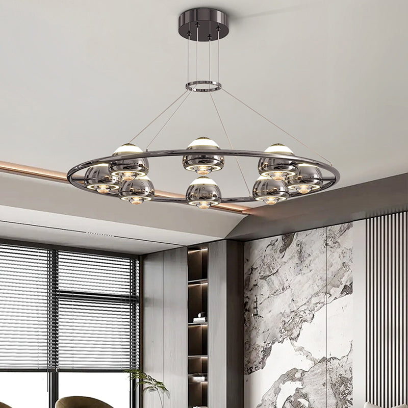 Lustre LED en acrylique et fer rond nordique contemporain en aluminium pour salon 