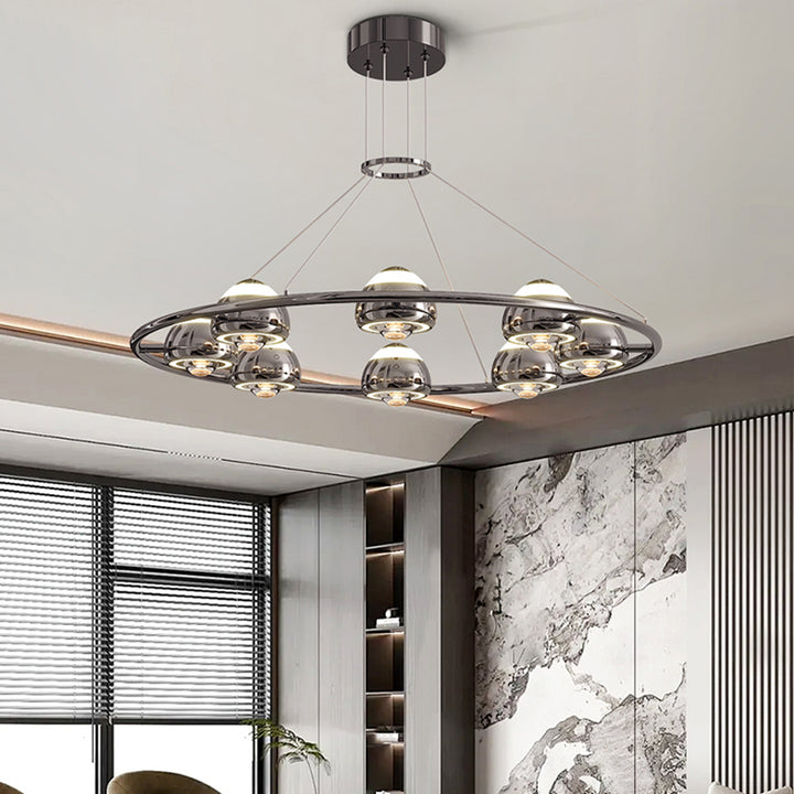 Lustre LED en acrylique et fer rond nordique contemporain en aluminium pour salon 