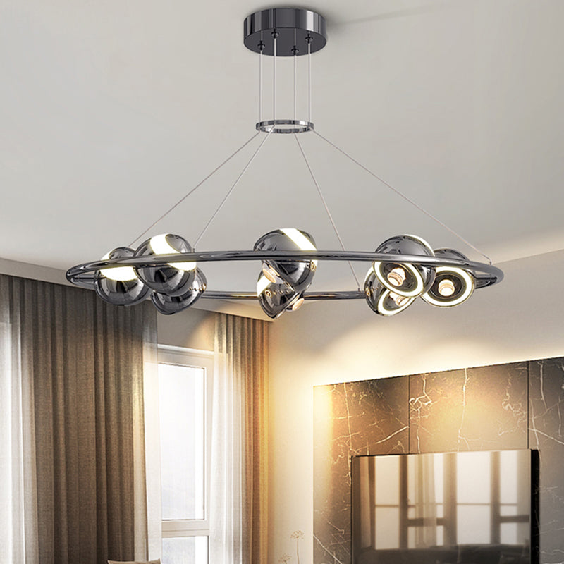 Lustre LED en acrylique et fer rond nordique contemporain en aluminium pour salon 