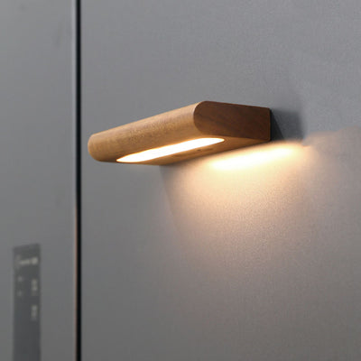 Applique Murale LED Solaire en Bois Massif Rectangulaire Simplicité Contemporaine pour Patio Extérieur 