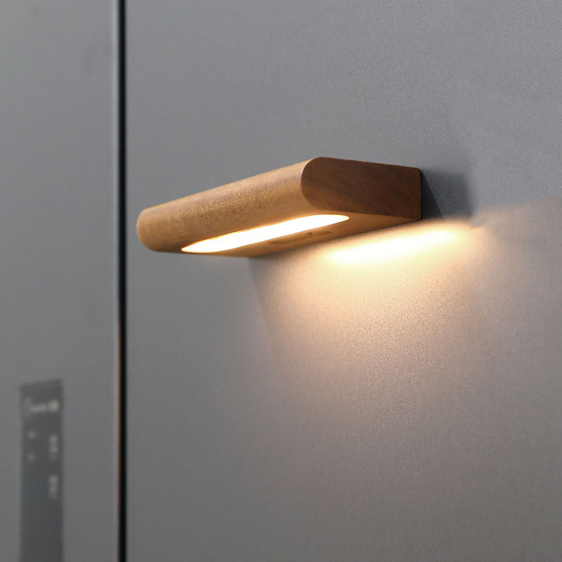 Applique Murale LED Solaire en Bois Massif Rectangulaire Simplicité Contemporaine pour Patio Extérieur 