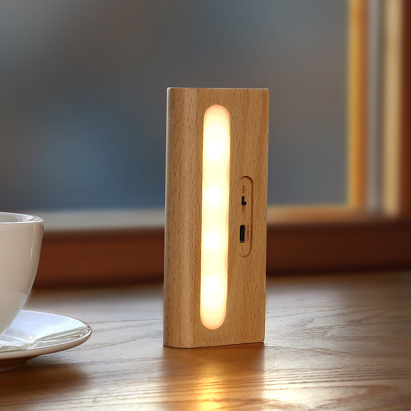 Applique Murale LED Solaire en Bois Massif Rectangulaire Simplicité Contemporaine pour Patio Extérieur 