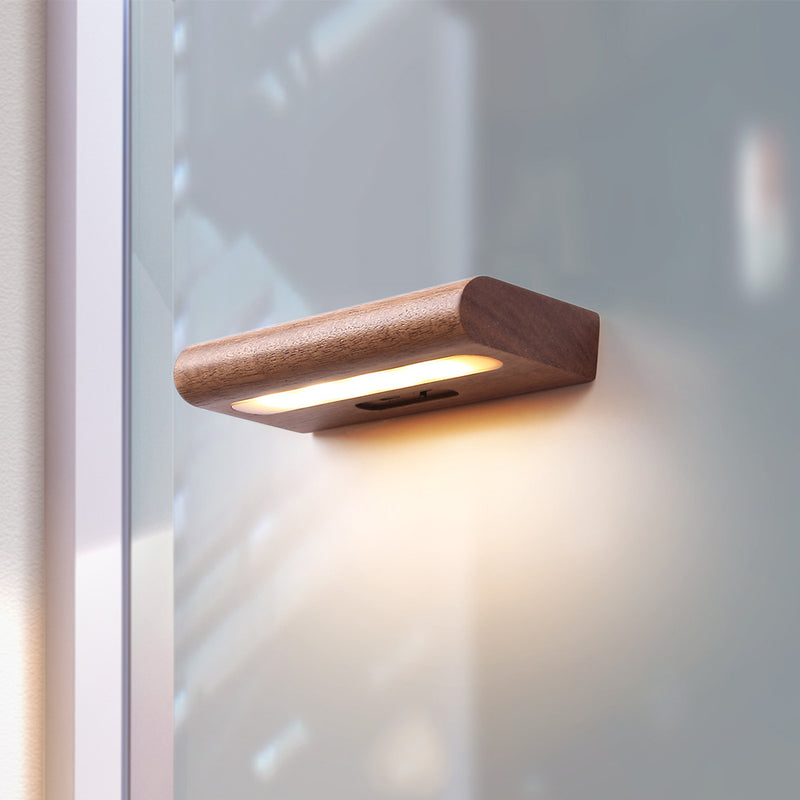Applique Murale LED Solaire en Bois Massif Rectangulaire Simplicité Contemporaine pour Patio Extérieur 