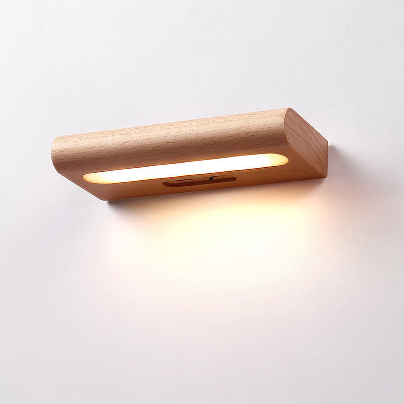 Applique Murale LED Solaire en Bois Massif Rectangulaire Simplicité Contemporaine pour Patio Extérieur 