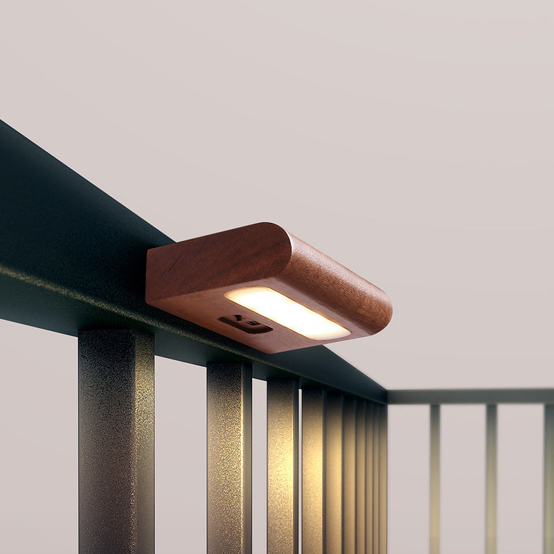 Applique Murale LED Solaire en Bois Massif Rectangulaire Simplicité Contemporaine pour Patio Extérieur 