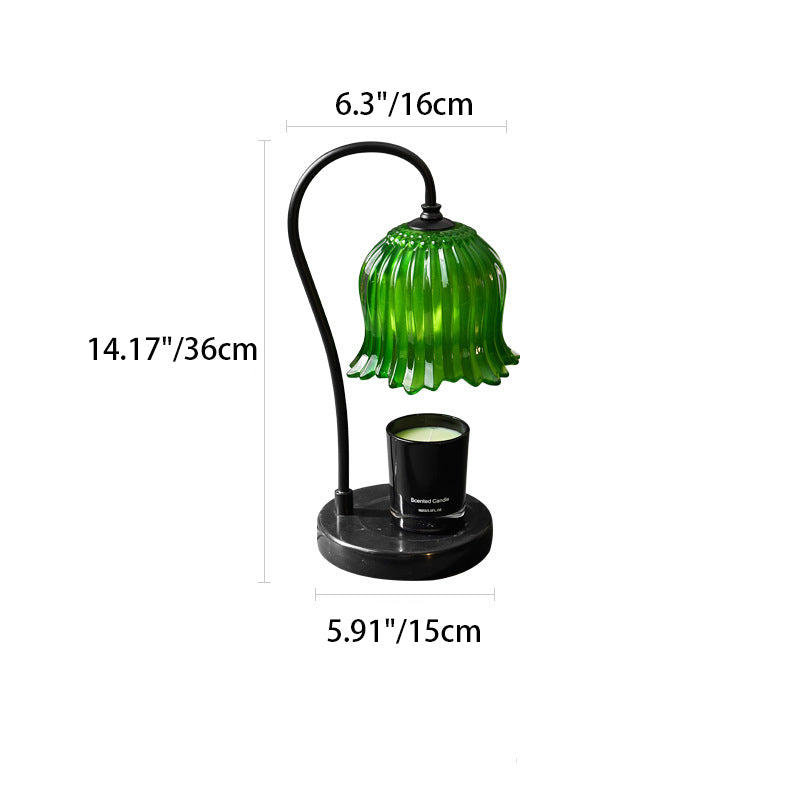 Lampe de table en cire fondue à une lumière avec abat-jour en verre fleur d&