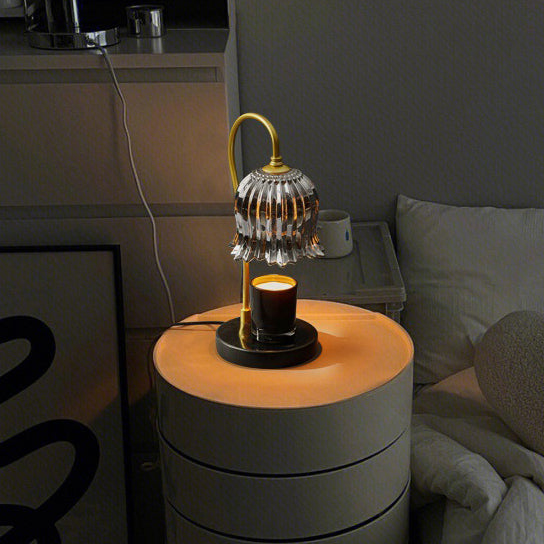 Lampe de table en cire fondue à une lumière avec abat-jour en verre fleur d&