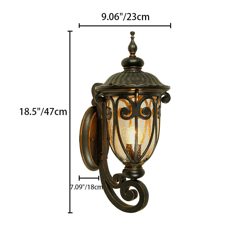 Traditional European Antique Bronze Aluminum Glass 1-Light Porch Light Wall Sconce Lamp For Outdoor Patio