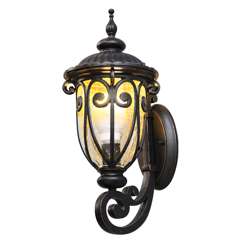 Lampe murale en bronze antique européen traditionnel en aluminium avec verre à 1 lumière pour porche pour patio extérieur 