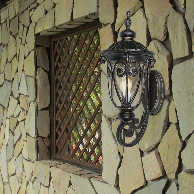 Traditional European Antique Bronze Aluminum Glass 1-Light Porch Light Wall Sconce Lamp For Outdoor Patio