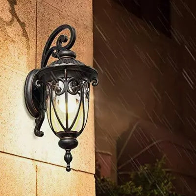 Lampe murale en bronze antique européen traditionnel en aluminium avec verre à 1 lumière pour porche pour patio extérieur 