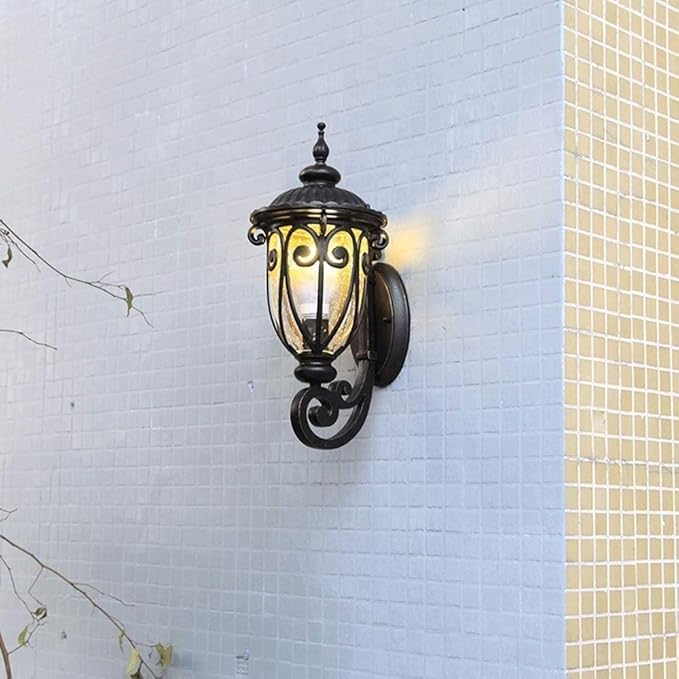 Traditional European Antique Bronze Aluminum Glass 1-Light Porch Light Wall Sconce Lamp For Outdoor Patio