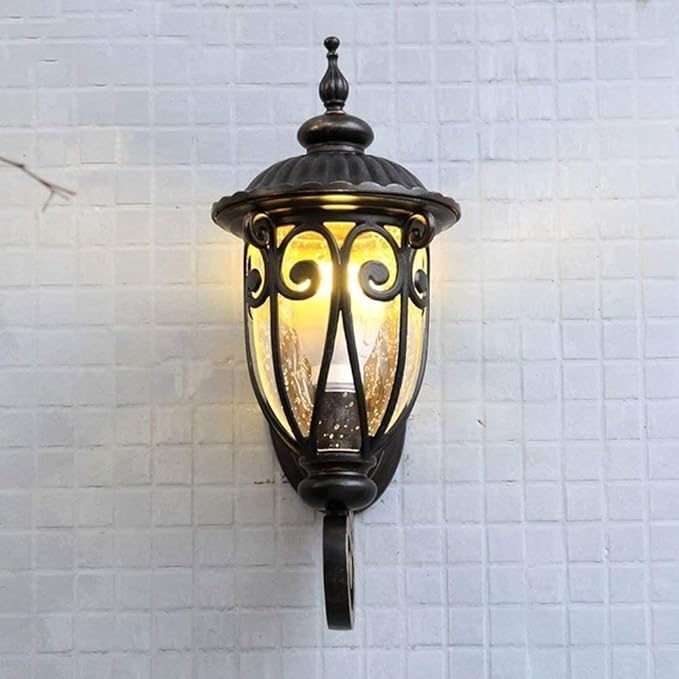 Lampe murale en bronze antique européen traditionnel en aluminium avec verre à 1 lumière pour porche pour patio extérieur 