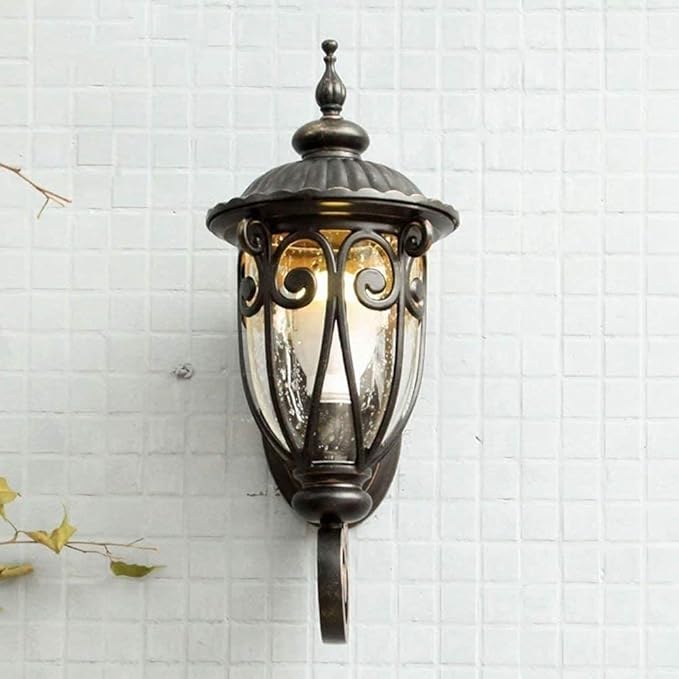 Traditional European Antique Bronze Aluminum Glass 1-Light Porch Light Wall Sconce Lamp For Outdoor Patio