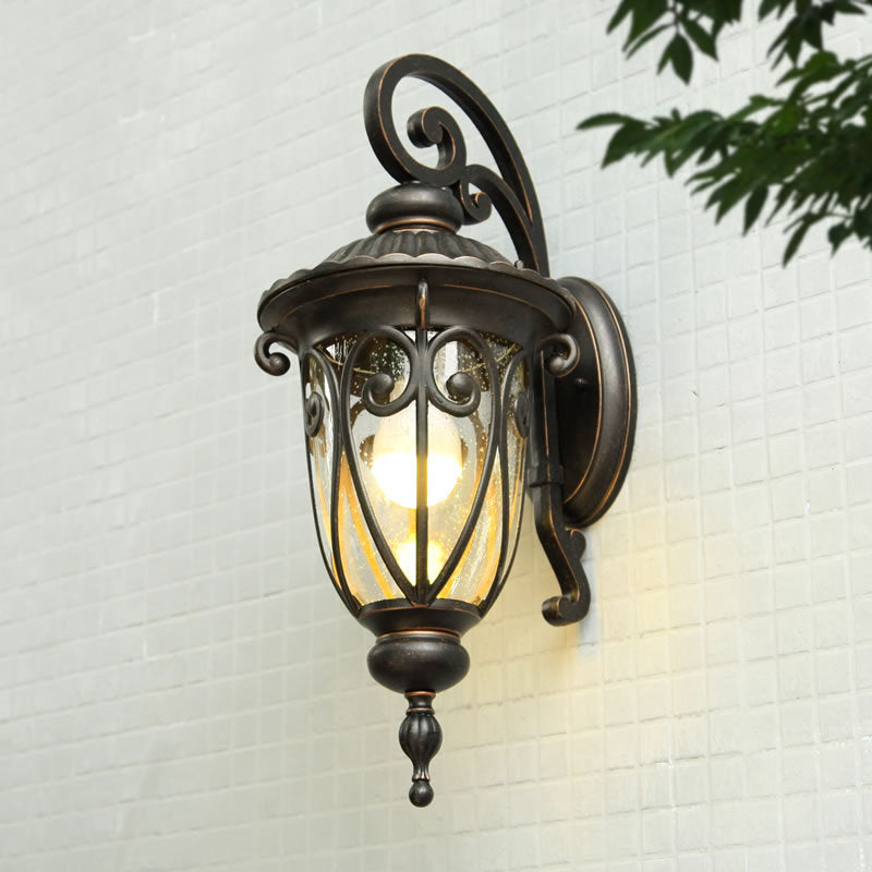 Lampe murale en bronze antique européen traditionnel en aluminium avec verre à 1 lumière pour porche pour patio extérieur 