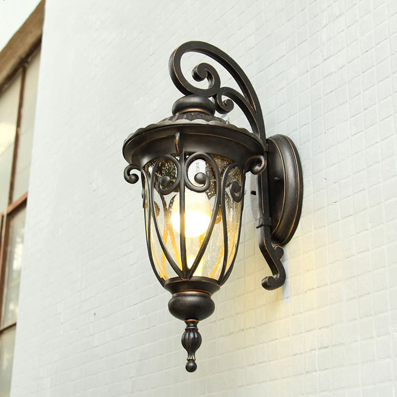 Traditional European Antique Bronze Aluminum Glass 1-Light Porch Light Wall Sconce Lamp For Outdoor Patio