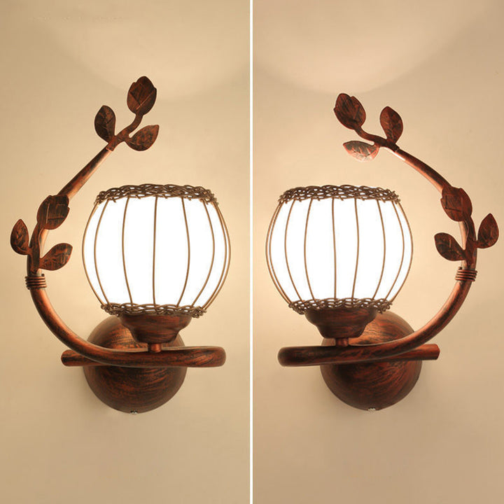 Applique Murale 1 Lumière avec Abat-Jour en Verre, Cadre en Fer Rustique Traditionnel et Tressage de Rotin pour Salon 