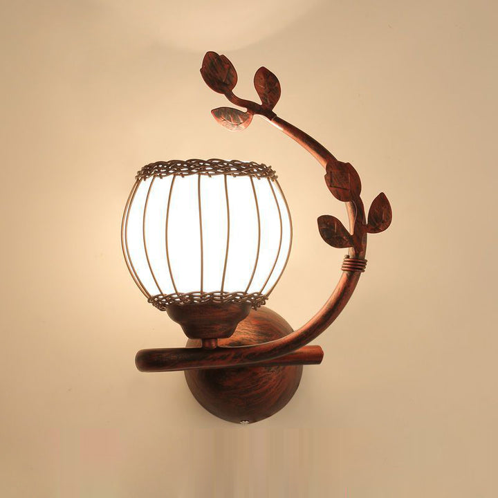 Applique Murale 1 Lumière avec Abat-Jour en Verre, Cadre en Fer Rustique Traditionnel et Tressage de Rotin pour Salon 