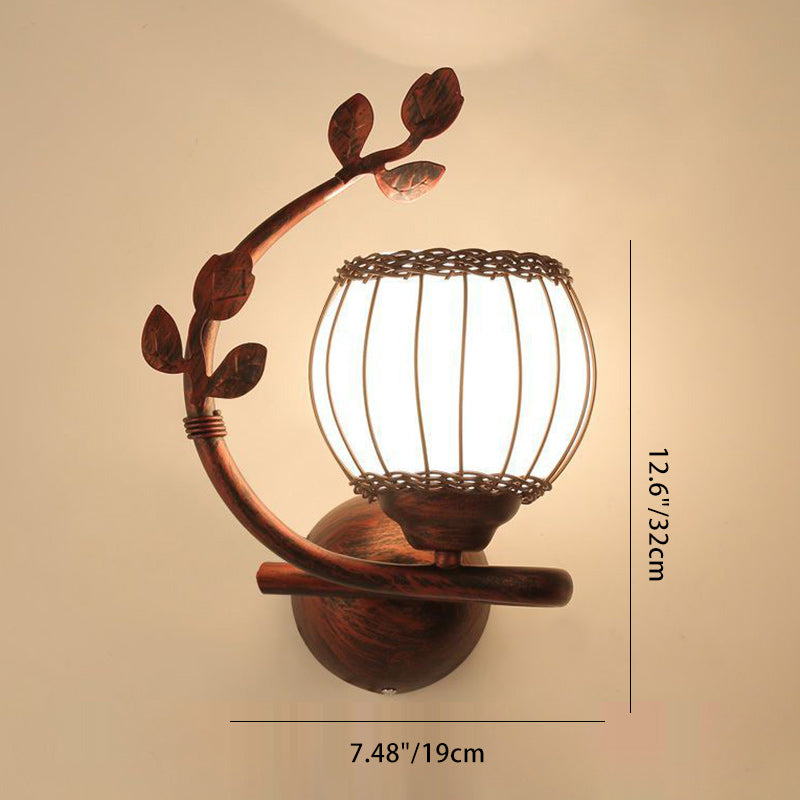 Applique Murale 1 Lumière avec Abat-Jour en Verre, Cadre en Fer Rustique Traditionnel et Tressage de Rotin pour Salon 