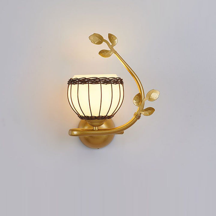 Applique Murale 1 Lumière avec Abat-Jour en Verre, Cadre en Fer Rustique Traditionnel et Tressage de Rotin pour Salon 