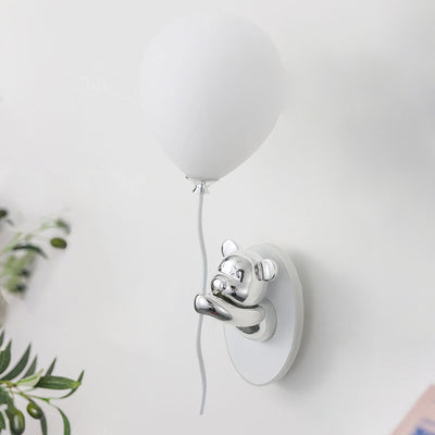 Contemporary Creative Resin Cartoon Bear Glass Balloon Shade LED Wall Sconce Lamp For Bedroom