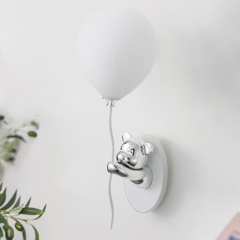 Contemporary Creative Resin Cartoon Bear Glass Balloon Shade LED Wall Sconce Lamp For Bedroom