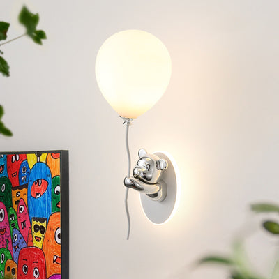 Contemporary Creative Resin Cartoon Bear Glass Balloon Shade LED Wall Sconce Lamp For Bedroom