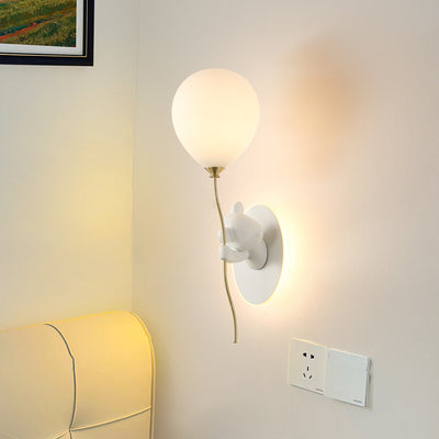 Contemporary Creative Resin Cartoon Bear Glass Balloon Shade LED Wall Sconce Lamp For Bedroom
