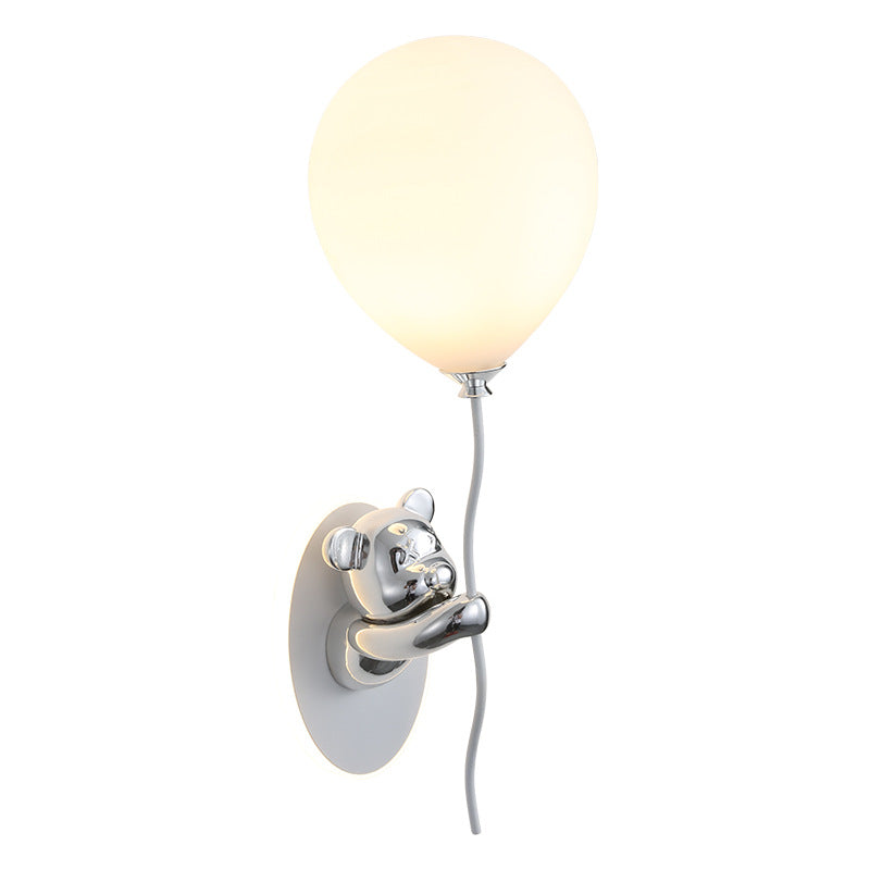 Contemporary Creative Resin Cartoon Bear Glass Balloon Shade LED Wall Sconce Lamp For Bedroom