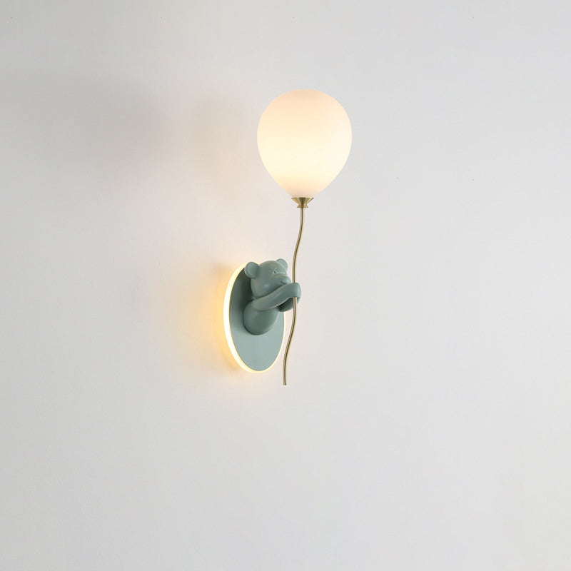 Contemporary Creative Resin Cartoon Bear Glass Balloon Shade LED Wall Sconce Lamp For Bedroom