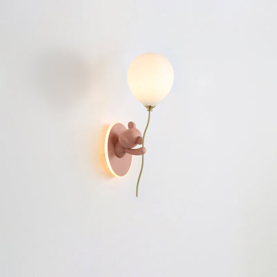 Contemporary Creative Resin Cartoon Bear Glass Balloon Shade LED Wall Sconce Lamp For Bedroom